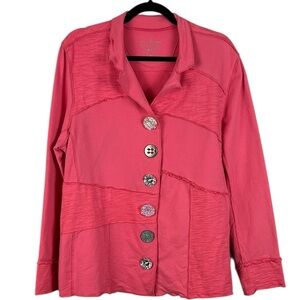 Neon Buddha Casual Cotton Exposed Seams Big Button Front Jacket Top XL Pink